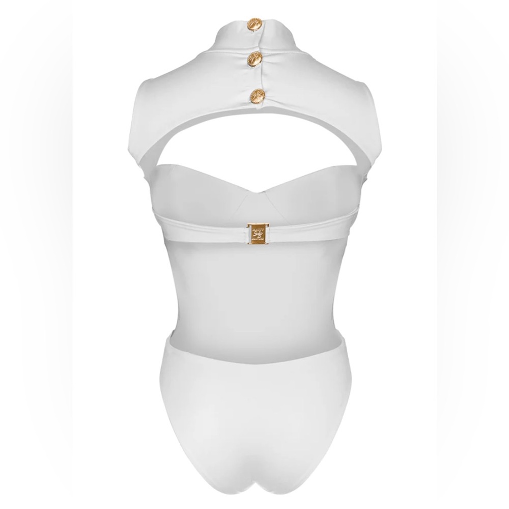 NWT High Neck One Piece Monokini Swimsuit Cut Out White Large - Picture 13 of 16